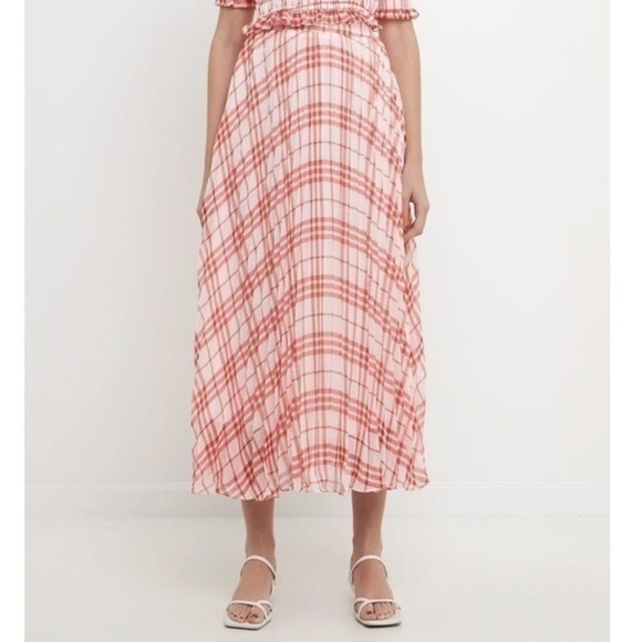 New Endless Rose Pink Plaid Pleated Midi Skirt XS​